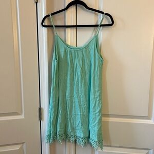 Aqua Sleeveless Dress with Lace Hem